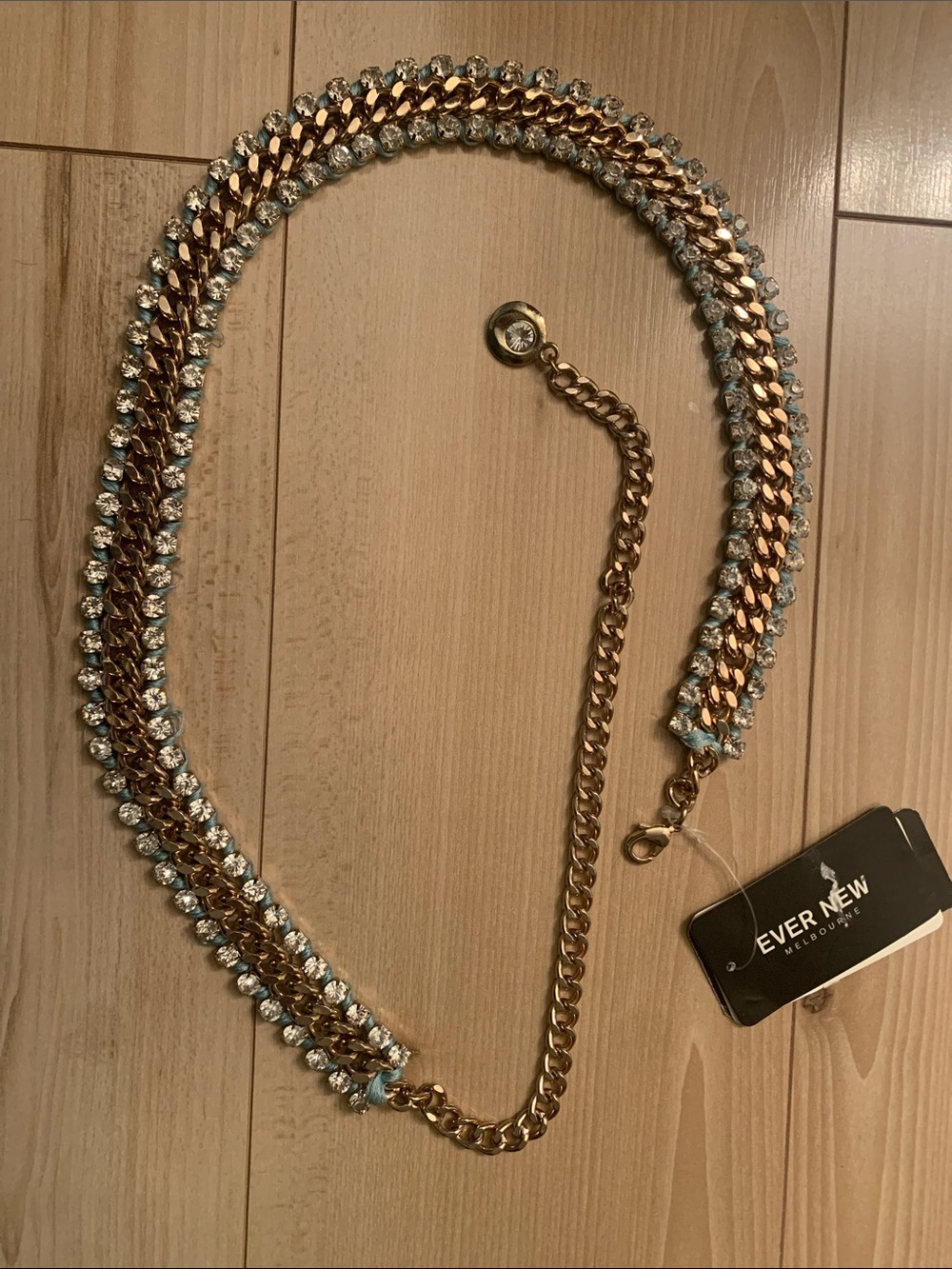 Ever New Melbourne Crystal Rhinestone Chain Statement Belt Gold Tone NWT